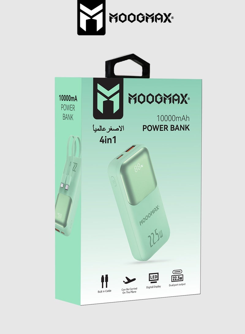 MOOGMAX 10000mAh Power bank, with a digital display screen, and 22.5W fast charging. powerbank distinguished by the smallest size in the world, and two built-in cables (Lightning & Type-C), and two charging ports.  - Image 2