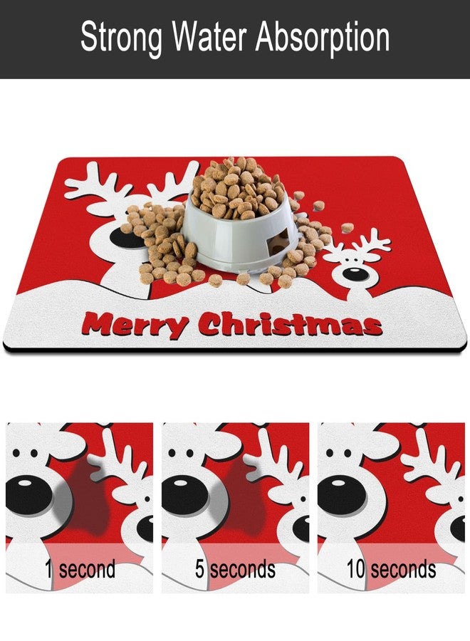QXWREL Christmas Dog Food Mat for Floors, Absorbent and Quick-Drying Pet Cat Food Mat,Anti-Fouling and Easy-to-Clean Pet Feeding Mat,Dog Bowl Mats for Messy Drinking Water Bowls.17x32inch Xmas Elk - Image 5