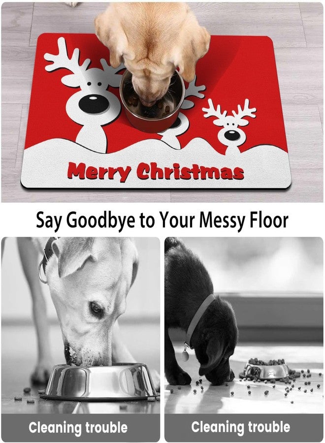 QXWREL Christmas Dog Food Mat for Floors, Absorbent and Quick-Drying Pet Cat Food Mat,Anti-Fouling and Easy-to-Clean Pet Feeding Mat,Dog Bowl Mats for Messy Drinking Water Bowls.17x32inch Xmas Elk - Image 3