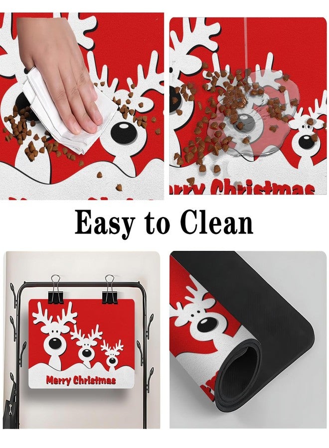 QXWREL Christmas Dog Food Mat for Floors, Absorbent and Quick-Drying Pet Cat Food Mat,Anti-Fouling and Easy-to-Clean Pet Feeding Mat,Dog Bowl Mats for Messy Drinking Water Bowls.17x32inch Xmas Elk - Image 4