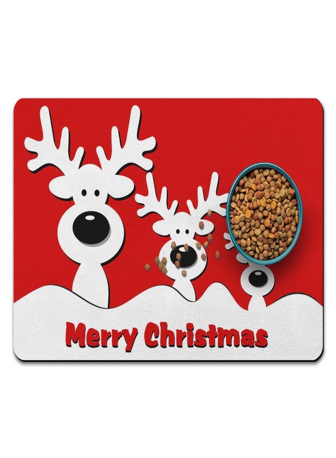 QXWREL Christmas Dog Food Mat for Floors, Absorbent and Quick-Drying Pet Cat Food Mat,Anti-Fouling and Easy-to-Clean Pet Feeding Mat,Dog Bowl Mats for Messy Drinking Water Bowls.17x32inch Xmas Elk - Image 1