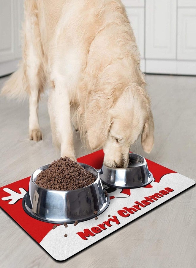 QXWREL Christmas Dog Food Mat for Floors, Absorbent and Quick-Drying Pet Cat Food Mat,Anti-Fouling and Easy-to-Clean Pet Feeding Mat,Dog Bowl Mats for Messy Drinking Water Bowls.17x32inch Xmas Elk - Image 2