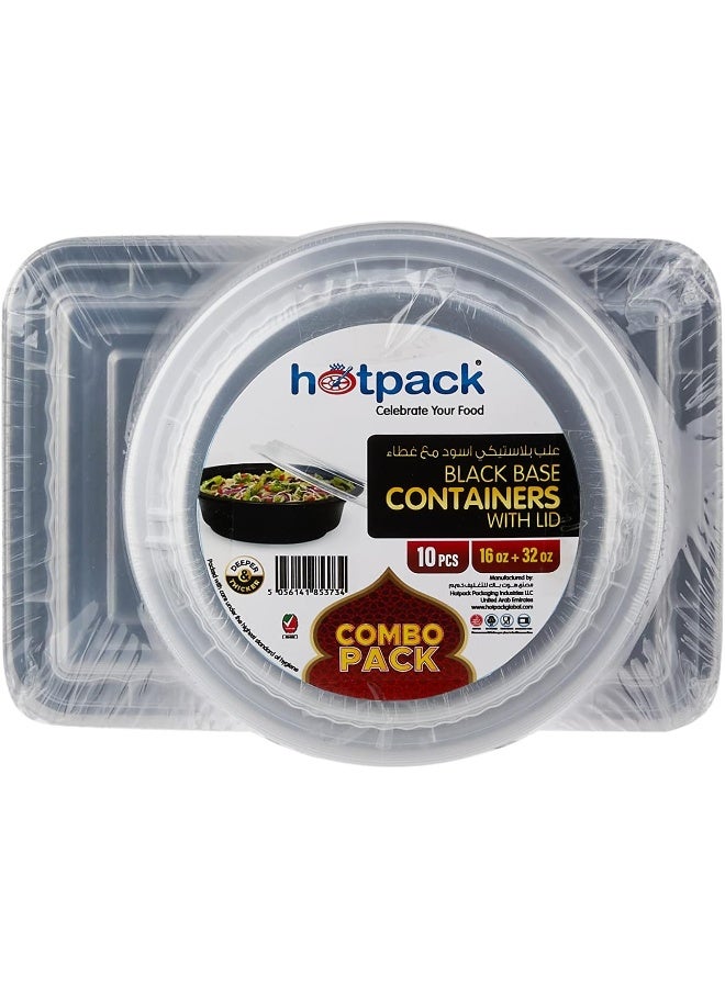 Hotpack حاوية مستطيلة قاعدة سوداء هوت باك 32 أونصة + 16 أونصة 5 قطع لكل منها  - Image 1
