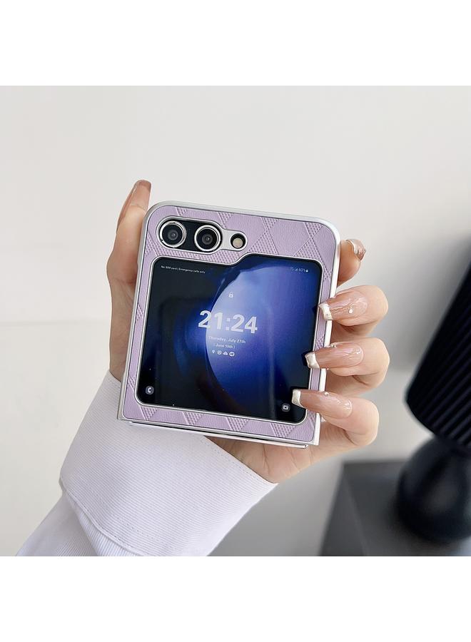 S-TOP Case For Samsung Galaxy Z Flip5 5G Pearlescent Paint Diamond Shaped Checkered Leather Phone Case - Image 3