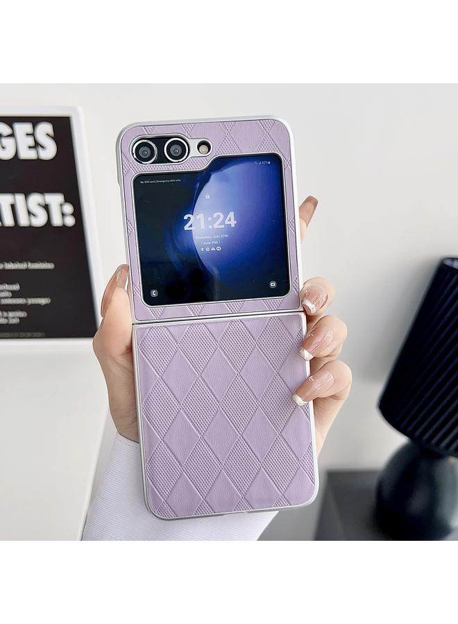 S-TOP Case For Samsung Galaxy Z Flip5 5G Pearlescent Paint Diamond Shaped Checkered Leather Phone Case - Image 2