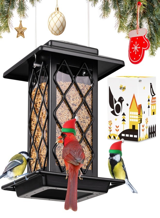 iBorn Bird Feeders for Outdoors, Metal Bird Feeder, Wild Bird Feeders for Cardinal, 2.4LBS Capacity,18cm Large Roof, Lantern Style, Black - Image 1