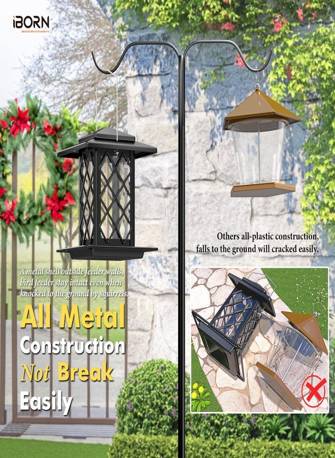 iBorn Bird Feeders for Outdoors, Metal Bird Feeder, Wild Bird Feeders for Cardinal, 2.4LBS Capacity,18cm Large Roof, Lantern Style, Black - Image 4