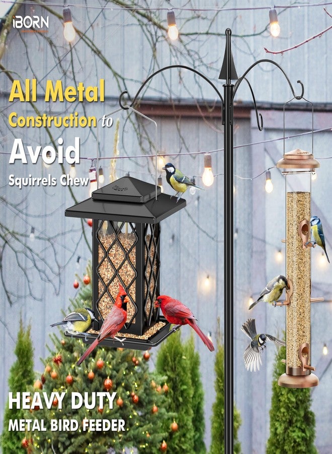 iBorn Bird Feeders for Outdoors, Metal Bird Feeder, Wild Bird Feeders for Cardinal, 2.4LBS Capacity,18cm Large Roof, Lantern Style, Black - Image 2