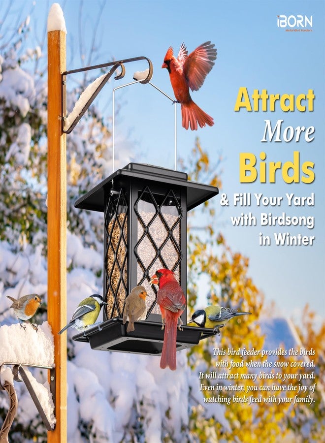 iBorn Bird Feeders for Outdoors, Metal Bird Feeder, Wild Bird Feeders for Cardinal, 2.4LBS Capacity,18cm Large Roof, Lantern Style, Black - Image 3