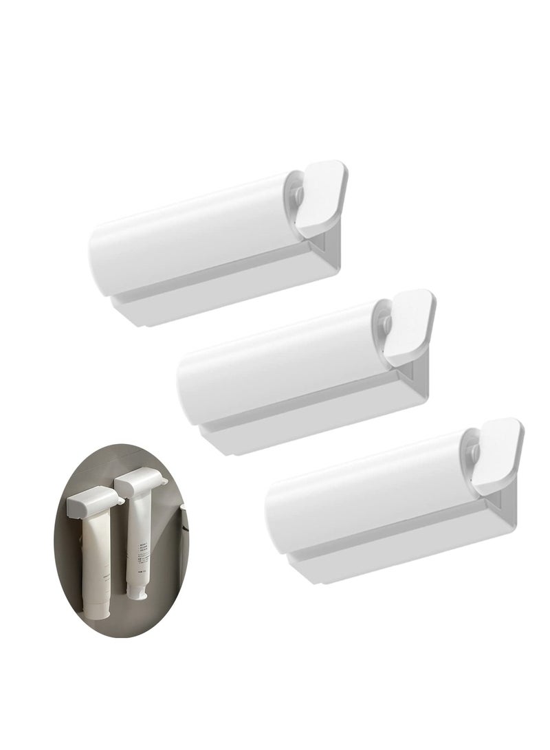 KASTWAVE Wall-mounted Rolling Tube Toothpaste Squeezer Magnetic suction type Toothpaste Seat Holder Stand Rotate Toothpaste Dispenser for Bathroom (white/3 piece) - Image 1