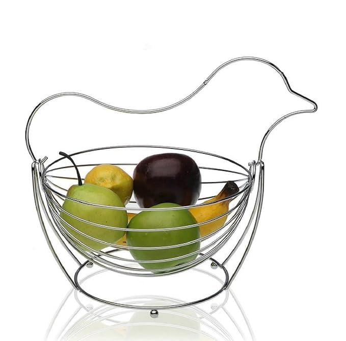 KERFORA Stainless Steel Swing Fruit Basket Sparrow Shape Fruit Vegetable Storage Basket for Kitchen and Dining Table Stylish Sparrow Design for Fruits and Vegetables Pack of 1 - Image 3
