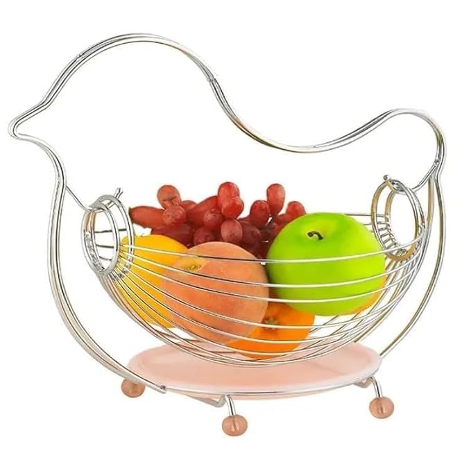 KERFORA Stainless Steel Swing Fruit Basket Sparrow Shape Fruit Vegetable Storage Basket for Kitchen and Dining Table Stylish Sparrow Design for Fruits and Vegetables Pack of 1 - Image 1