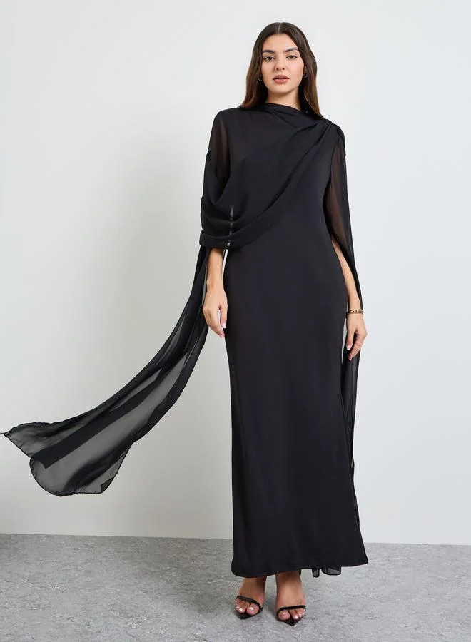 تايك تو Black Slit Sleeve Draped Maxi Dress