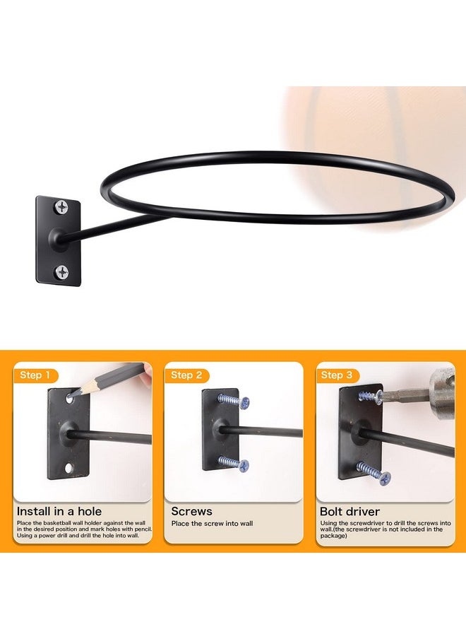 Threan 2 Pieces Mounted Ball Wall Storage Display Ball Storage Universal Ball Rack Metal Ball Holder Black Ball Rack Holder For Basketball Football Volleyball Soccer Storage Display  - Image 5