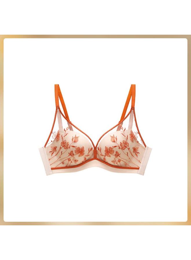 Maniform Floral 3d Soft Underwire Air-free Cup Size-varied Seamless Embroidered Women's Bra For Small Bust Gathering