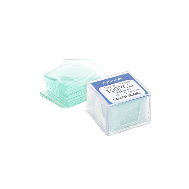 AmScope AmScope BS-50P-100S-22 Pre-Cleaned Blank Ground Edge Glass Microscope Slides and 100pc Pre-Cleaned Square Glass Cover Slips Coverslips - Image 3