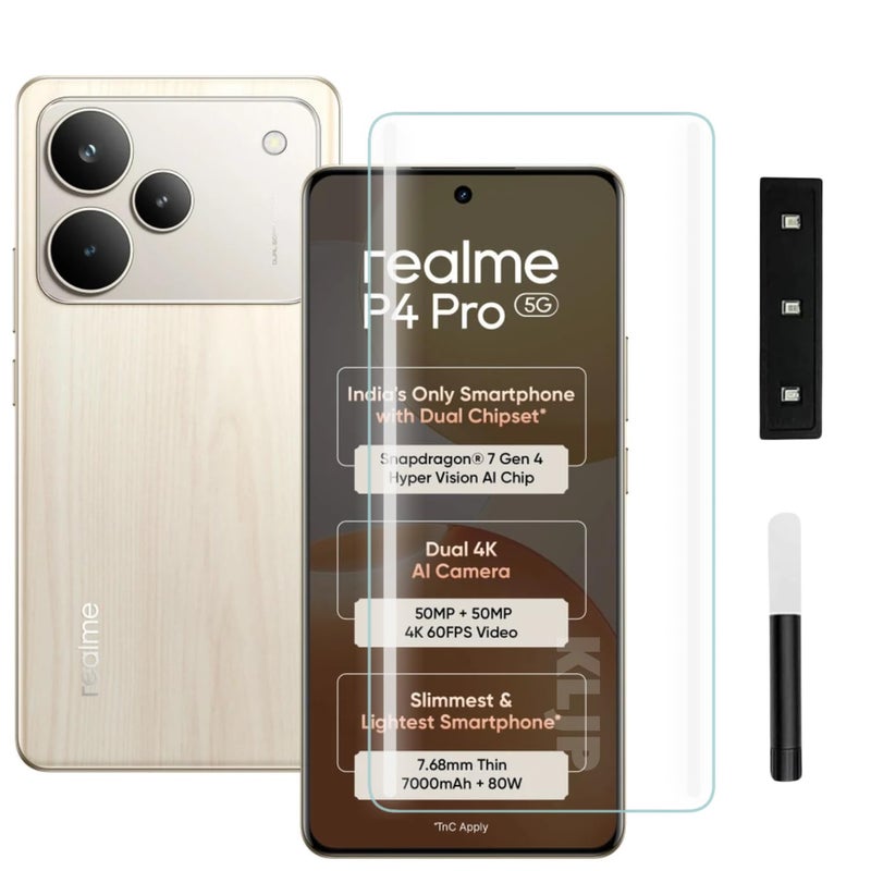 KLJP حماية شاشة زجاجية مقواة من غوريلا بتقنية HD+ المنحنية مصممة لهاتف Realme P4 Pro 5G - حماية كاملة من الحافة إلى الحافة مع مجموعة تركيب سهلة - Image 1
