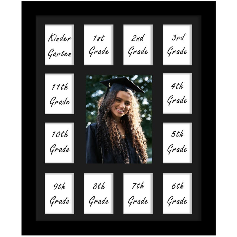 DUENPY 12x16 School Year Picture Frame K12 Displays One 5x7 Photo and Twelve 25x35 Pictures Graduation Photo Collage Wall Hanging Collage School Picture Frame Black