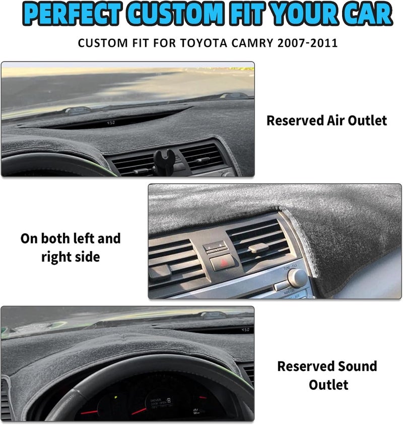 POSAID for Toyota Camry Dash Cover 2011 2010 2009 2008 2007 Dashboard Mat Cover for Toyota Camry 2011-2007, Black - Image 4