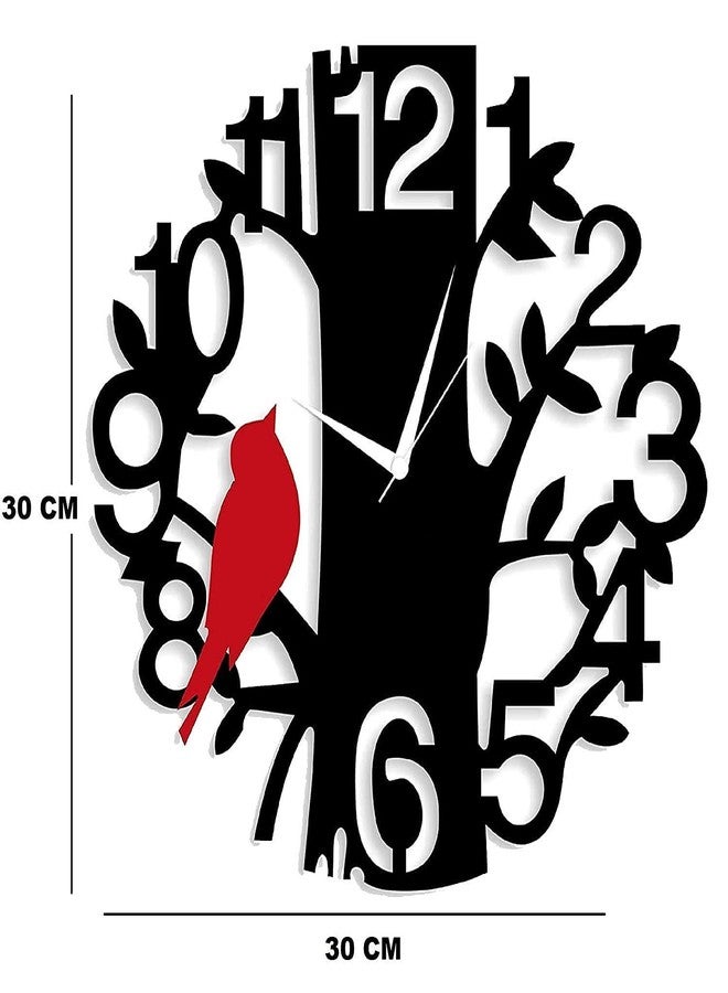 Ingo creation Wooden Designer Wall Clock for Home Decor (Red Bird and Black) - Image 2