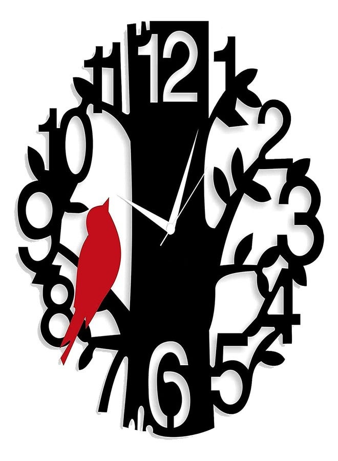 Ingo creation Wooden Designer Wall Clock for Home Decor (Red Bird and Black) - Image 1