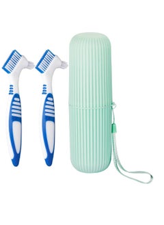 Anbbas Anbbas 2pcs Double Bristle Head Denture Brush Dental Cleaning Brush with Portable Toothbrush Cup Holder, Properly Clean Oral Appliance  - Image 1