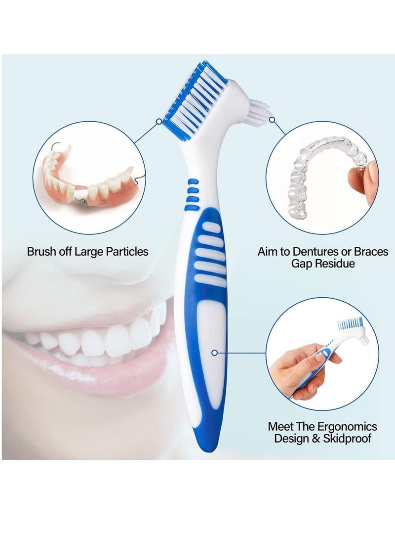 Anbbas Anbbas 2pcs Double Bristle Head Denture Brush Dental Cleaning Brush with Portable Toothbrush Cup Holder, Properly Clean Oral Appliance - Image 3