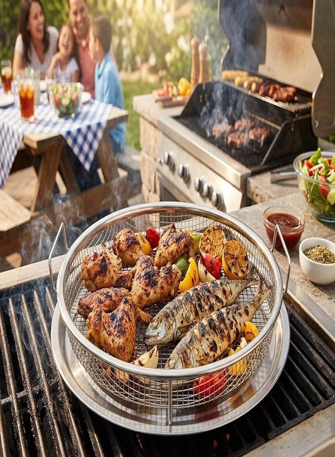 ميشريت صينية قلي هوائي من مشريت، صينية شبكية من الفولاذ المقاوم للصدأ بمقبض، سلة شواء غير لاصقة للدجاج والسمك والبيتزا والطهي في الفرن - Image 1