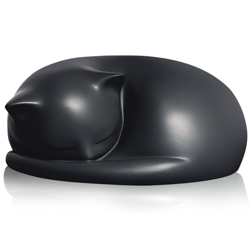 FUFYUKEY Cat Urn, Black Resin, Sleeping Kitty Pet Memorial Keepsake Funeral Urn for Cats Ashes, Up to 8kg, 7.87 x 7.87 x 3.15 inches - Image 1