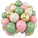 Togvu Sage Green Pink Balloon 60 Packs 12 Inch Olive Green Pink Balloon with Sand White Metallic Gold Balloons for Girls Baby Shower Birthday Jungle Safari Woodland Party Decorations - Image 2
