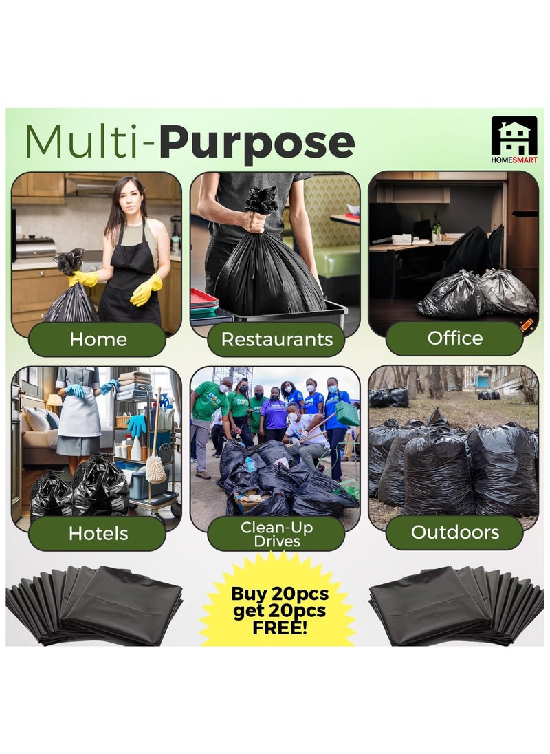 Home Smart Home Smart Garbage Bags Pack of 20 Pcs + 20 Pcs Free Black Color Good for Kitchen Home Garden and Outdoor Activity (105 x 125 cm) Pack  - Image 4