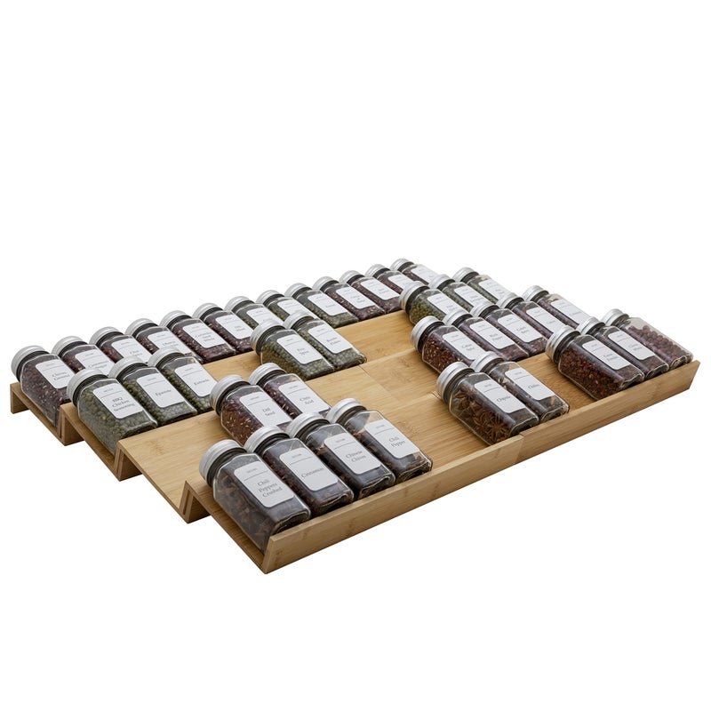 Angimio Bamboo Spice Rack Drawer Organizer 8 Piece Set 12 Wide Combine Into 24 Rack 12 or 24