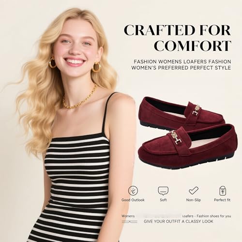 DeYashopin Women's Loafer Shoes Leisure Slip On Work Shoes Comfort Walking Flats Wine Red 7.5 - Image 2