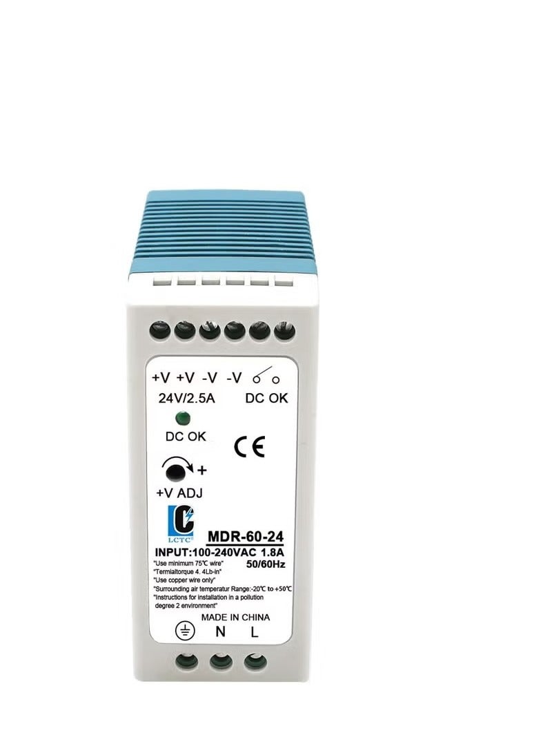 Din Rail DC 24V Switching Power Supply, MDR 60W Rail Type, Input:100-240VAC,Output:24VDC,50/60HZ, Power Supply Switch Switching Converter, 24V 2.5 - Image 4