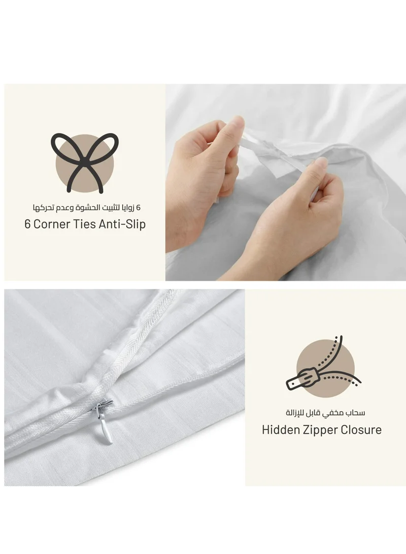 Donetella 6-Pcs Printed Duvet Set King Size Luxury Bedding Set For All Season With Abstract Design Zipper Closure Duvet Cover And Corner Ties,White Silver