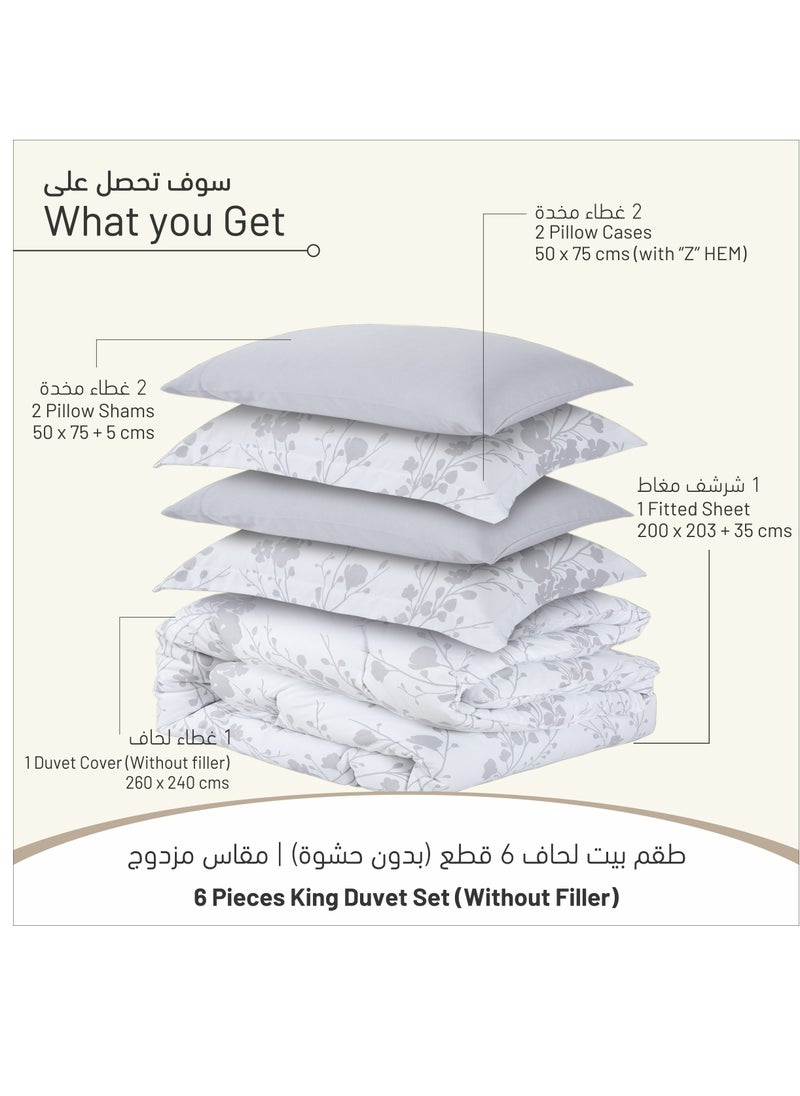 Donetella 6-Pcs Printed Duvet Set King Size Luxury Bedding Set For All Season With Abstract Design Zipper Closure Duvet Cover And Corner Ties,White Silver  - Image 4