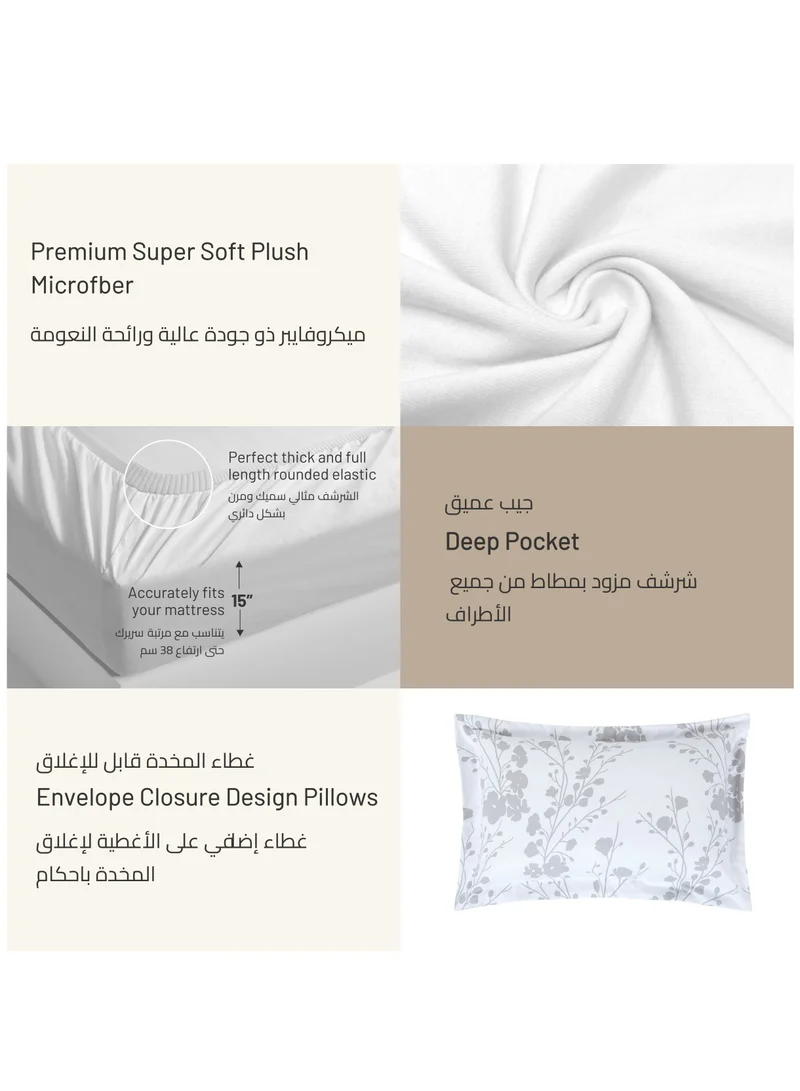 Donetella 6-Pcs Printed Duvet Set King Size Luxury Bedding Set For All Season With Abstract Design Zipper Closure Duvet Cover And Corner Ties,White Silver