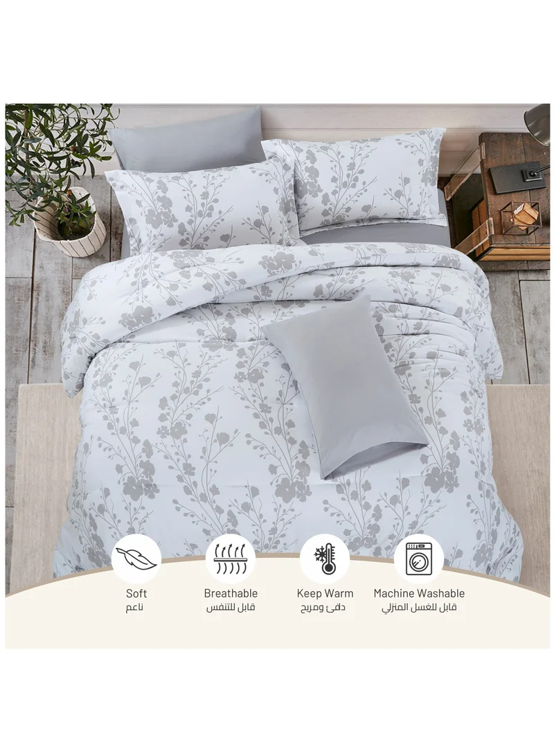 Donetella 6-Pcs Printed Duvet Set King Size Luxury Bedding Set For All Season With Abstract Design Zipper Closure Duvet Cover And Corner Ties,White Silver