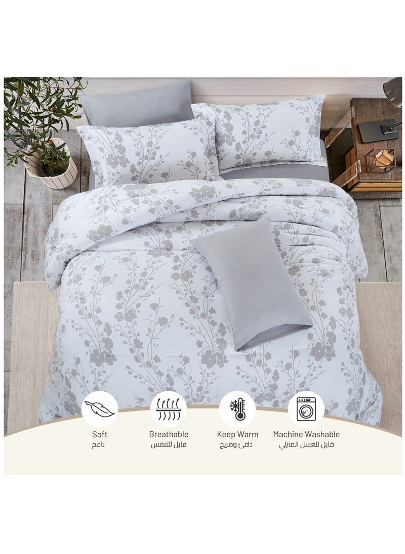 Donetella 6-Pcs Printed Duvet Set King Size Luxury Bedding Set For All Season With Abstract Design Zipper Closure Duvet Cover And Corner Ties,White Silver  - Image 3