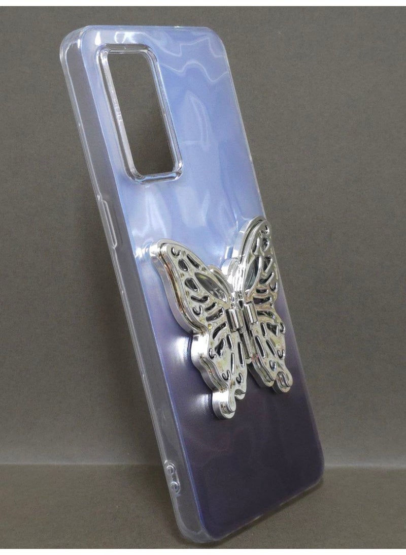 جراب كريستالي شفاف ملون، متوافق مع هاتف اوبو رينو 6 / 5 4G، مقاوم للصدمات والخدش، يتميز بتصميم فراشة وحامل مدمج. خيار رائع للفتيات والنساء. - Image 3