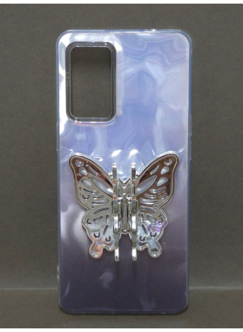 جراب كريستالي شفاف ملون، متوافق مع هاتف اوبو رينو 6 / 5 4G، مقاوم للصدمات والخدش، يتميز بتصميم فراشة وحامل مدمج. خيار رائع للفتيات والنساء. - Image 2