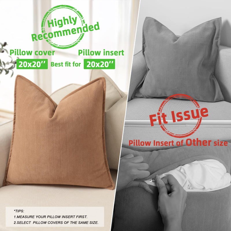ZWJD Camel Pillow Covers 20x20 Set of 2 Chenille Throw Pillow Covers with Elegant Design Soft and Luxurious Decorative Throw Pillows for Couch, Bed, and Home Decor - Image 3