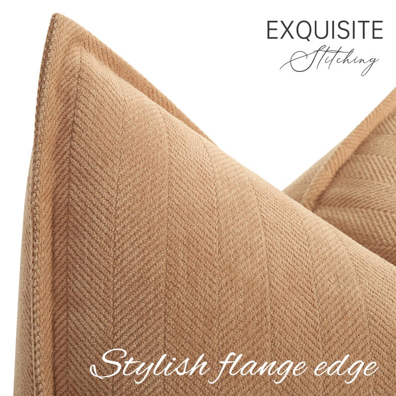 ZWJD Camel Pillow Covers 20x20 Set of 2 Chenille Throw Pillow Covers with Elegant Design Soft and Luxurious Decorative Throw Pillows for Couch, Bed, and Home Decor - Image 2
