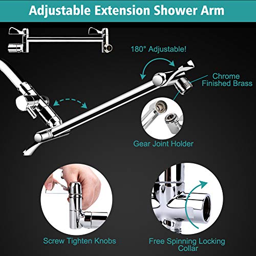 Tudoccy Shower Head, 8 Inch High Pressure Rainfall Shower Head/Handheld Shower Combo with 11 Inch Extension Arm, 9 Settings Adjustable Anti-leak Shower Head with Holder/Hose, Height/Angle Adjustable - Image 5