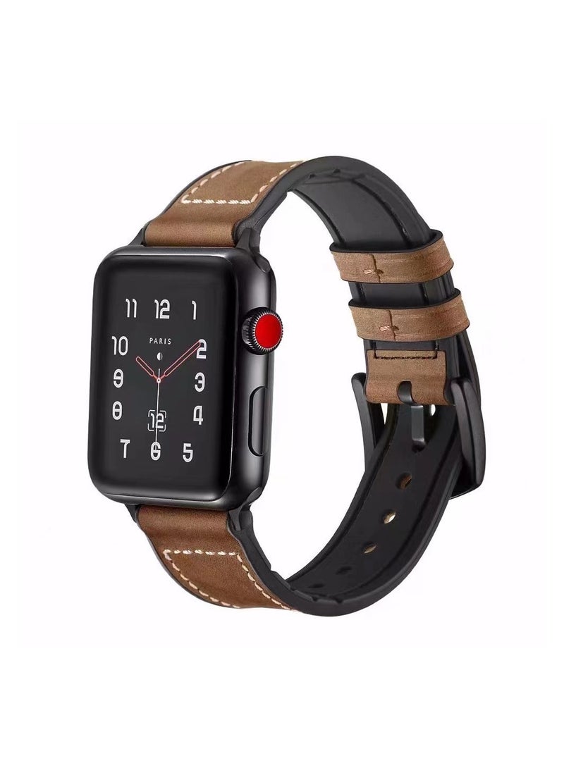 TWEGGON Apple Watch Leather band Apple Watch Leather Strap for Apple Watch All Series Compatible with 46mm/45mm/44mm/49mm Brown - Image 1