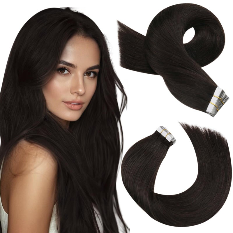 Moresoo Brown Tape in Extensions Human Hair 12 Inch Short Tape in Hair Extensions Human Hair 20Pcs 30G Darkest Brown Hair Extensions Tape in Human Hair Fashion Brown Short Hair Color 2