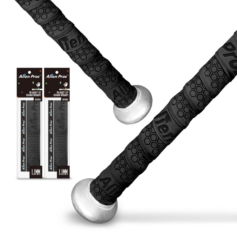 Alien Pros Bat Grip Tape for Baseball (2 Grips) â€“ 1.1 mm Precut and Pro Feel Bat Tape â€“ Replacement for Old Baseball bat Grip â€“ Wrap Your Bat for an Epic Home Run (2 Grips, Black) - Image 1