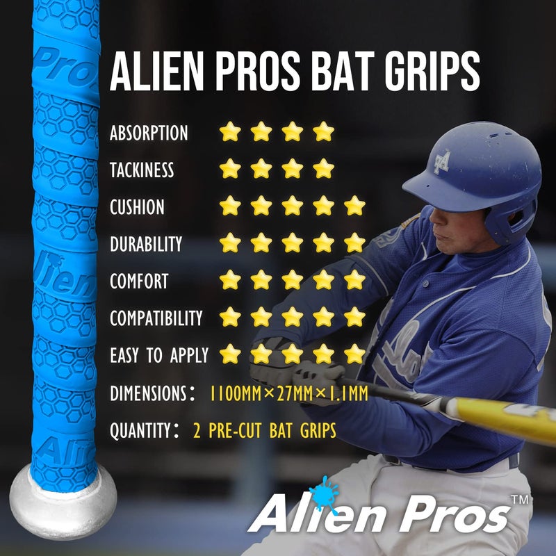 Alien Pros Bat Grip Tape for Baseball (2 Grips) â€“ 1.1 mm Precut and Pro Feel Bat Tape â€“ Replacement for Old Baseball bat Grip â€“ Wrap Your Bat for an Epic Home Run (2 Grips, Black) - Image 5