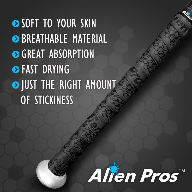 Alien Pros Bat Grip Tape for Baseball (2 Grips) â€“ 1.1 mm Precut and Pro Feel Bat Tape â€“ Replacement for Old Baseball bat Grip â€“ Wrap Your Bat for an Epic Home Run (2 Grips, Black) - Image 4