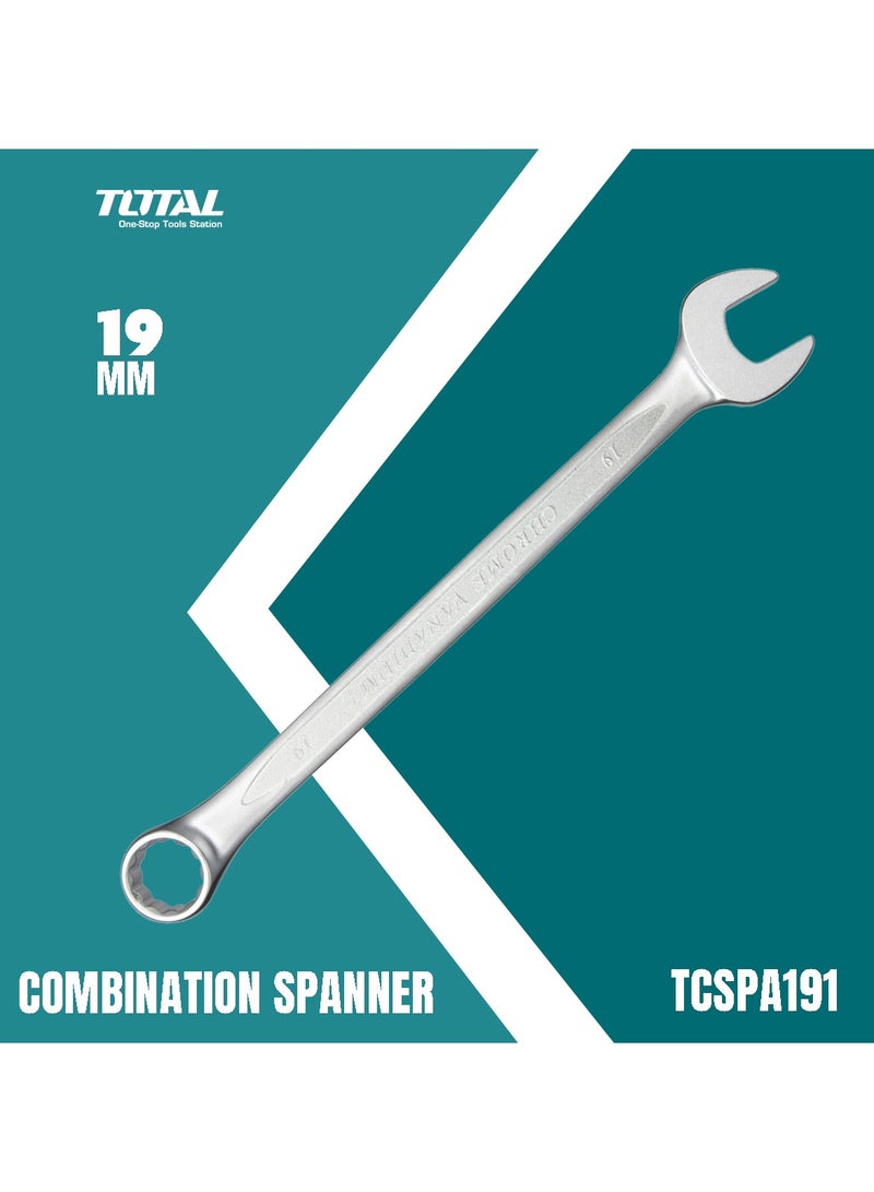 TOTAL Double Side Spanner Size 19 Combination Spanner Cr-V Ring and Open End Spanner 1 Pcs TCSPA191 - Image 1